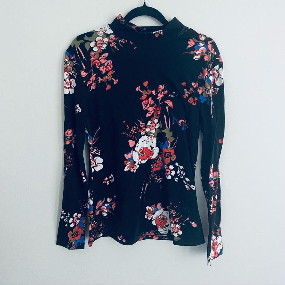 SHEIN Women's Black Floral Long Sleeve Turtle Neck Shirt Size 0XL